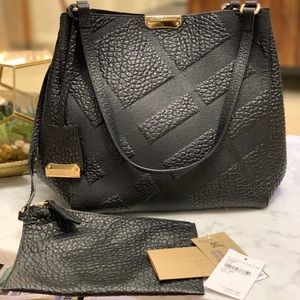 Canterbury Black Embossed Check Leather Tote